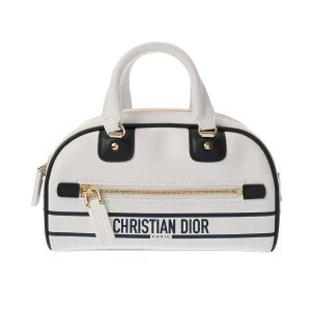 Christian Dior Vibe Bowling Bag White Leather Boston